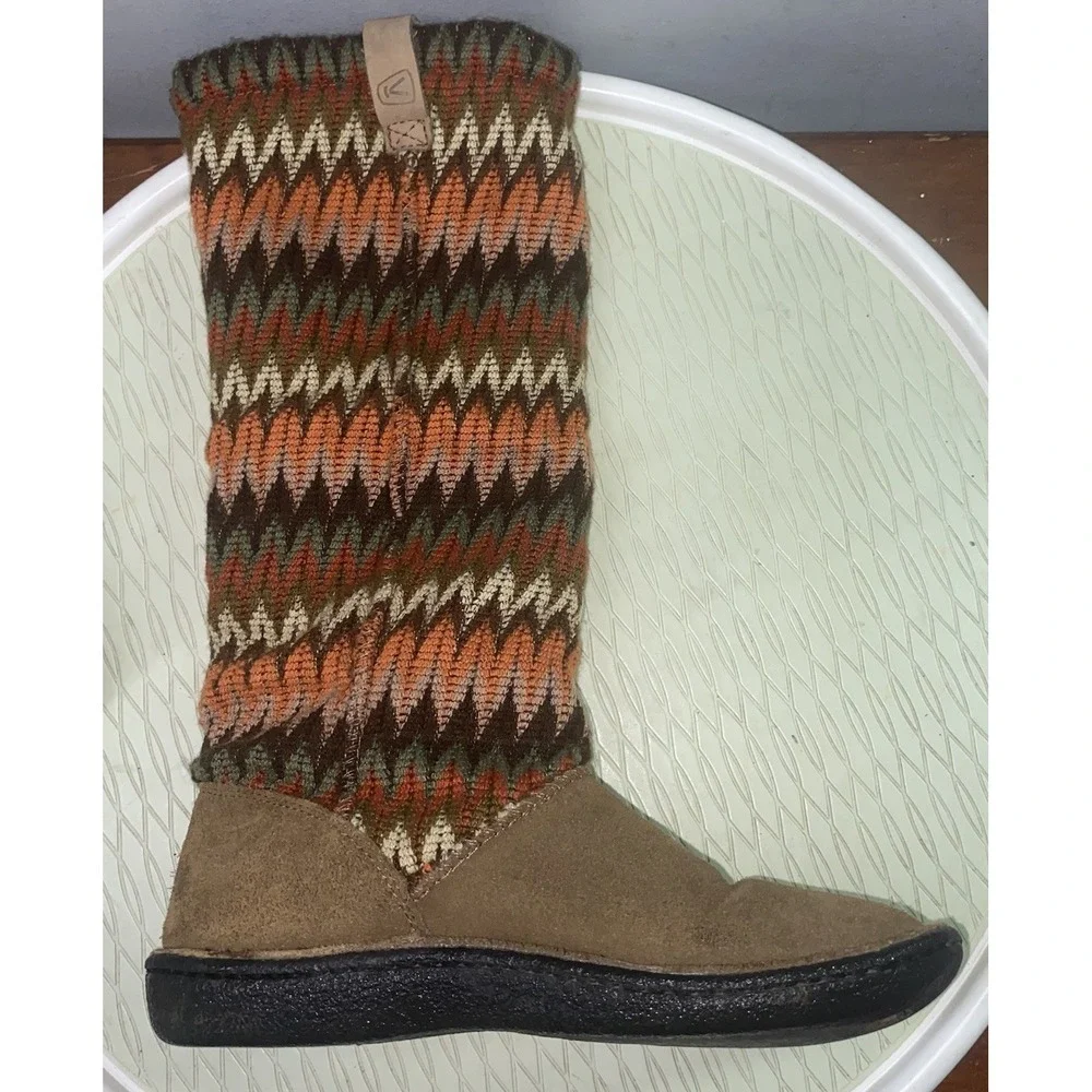 KEEN‎ Auburn NAVAJO Women's Suede&Wool Top Brown/Orange Tall Snow Winter Boots 7